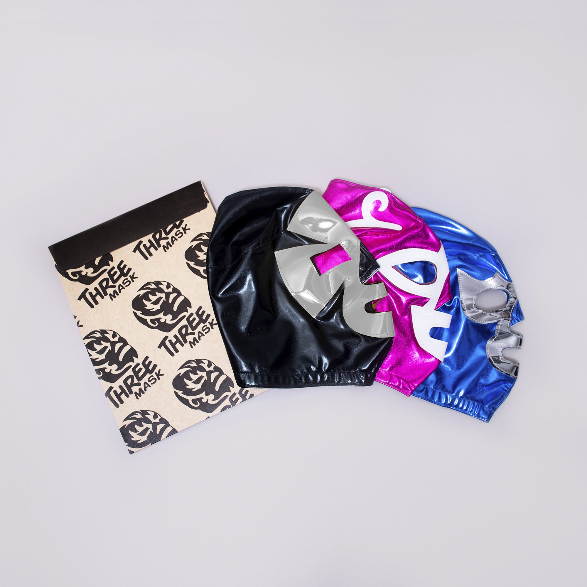Lucha Libre Combo Pack (Blue Demon, Huracan Ramirez, Espanto) | 3 Authentic Mexican Luchador Masks | Pro-Fit Adult Size | Blue, Pink, Black