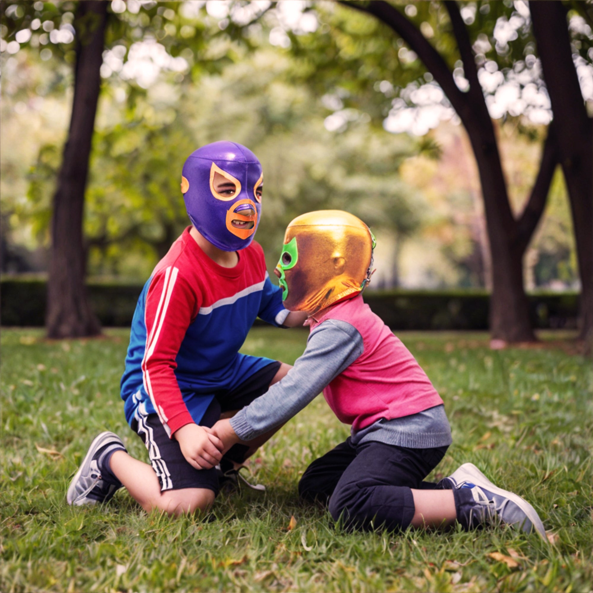 Kids Lucha Libre Wrestling Masks (Youth 2Pack) | Authentic Mexican Luchador Wrestling Masks for Children | Purple & Yellow