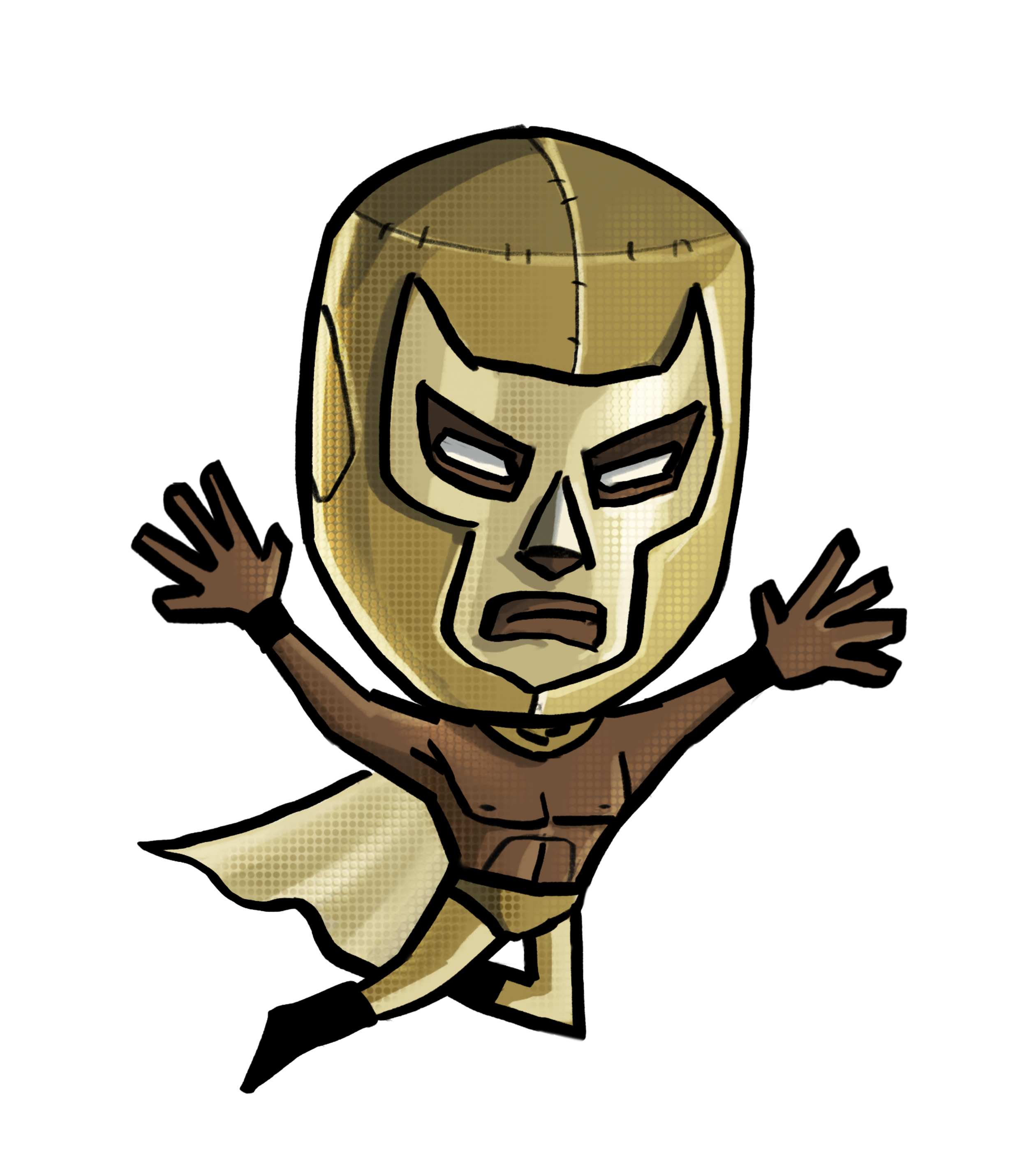 Cartoon of Ramses Wearing Gold Luchador Wrestling Mask