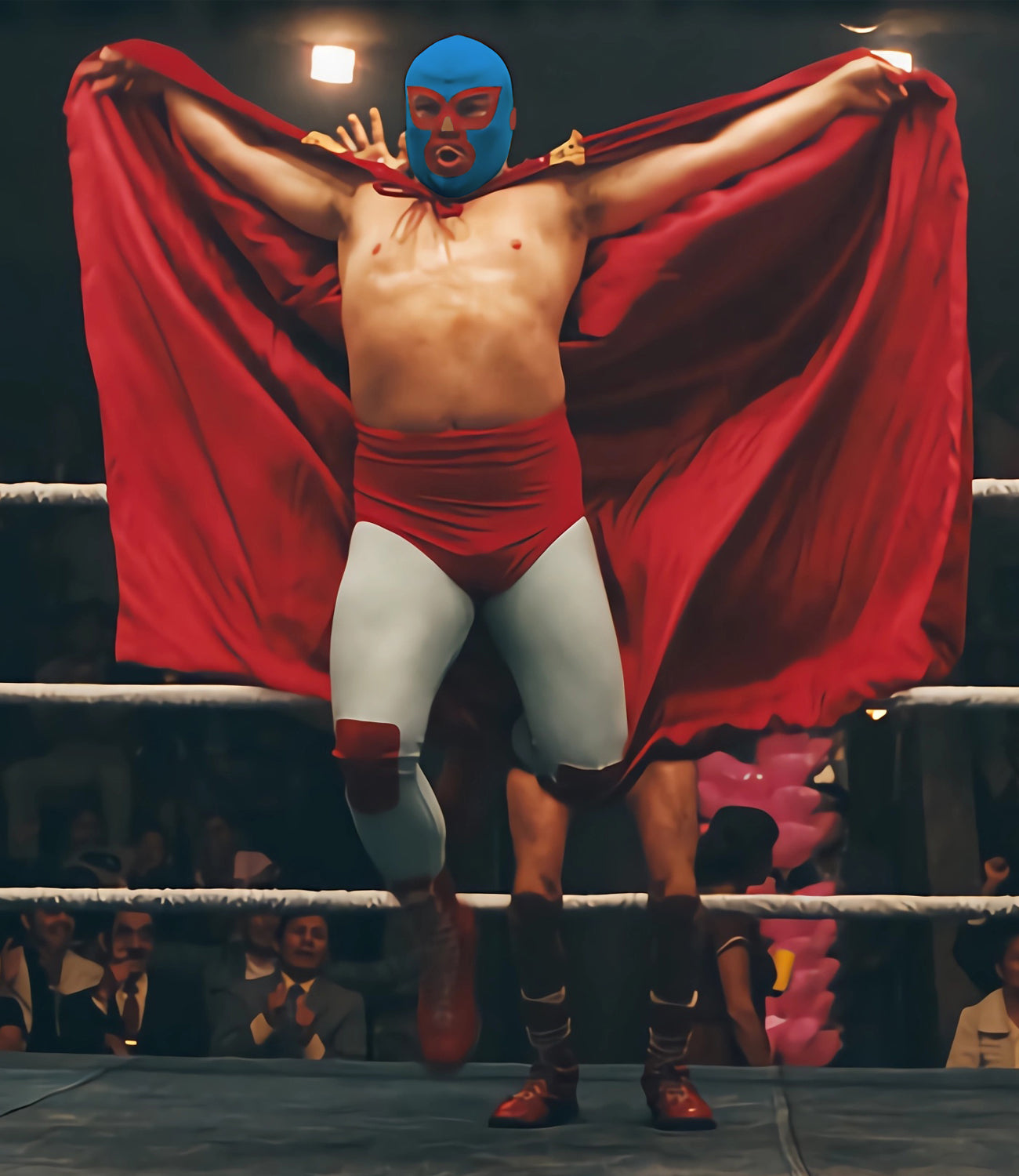Jack Black as Nacho Libre Flying With Red Cape & Blue Wrestling Mask into Lucha Liibre Ring