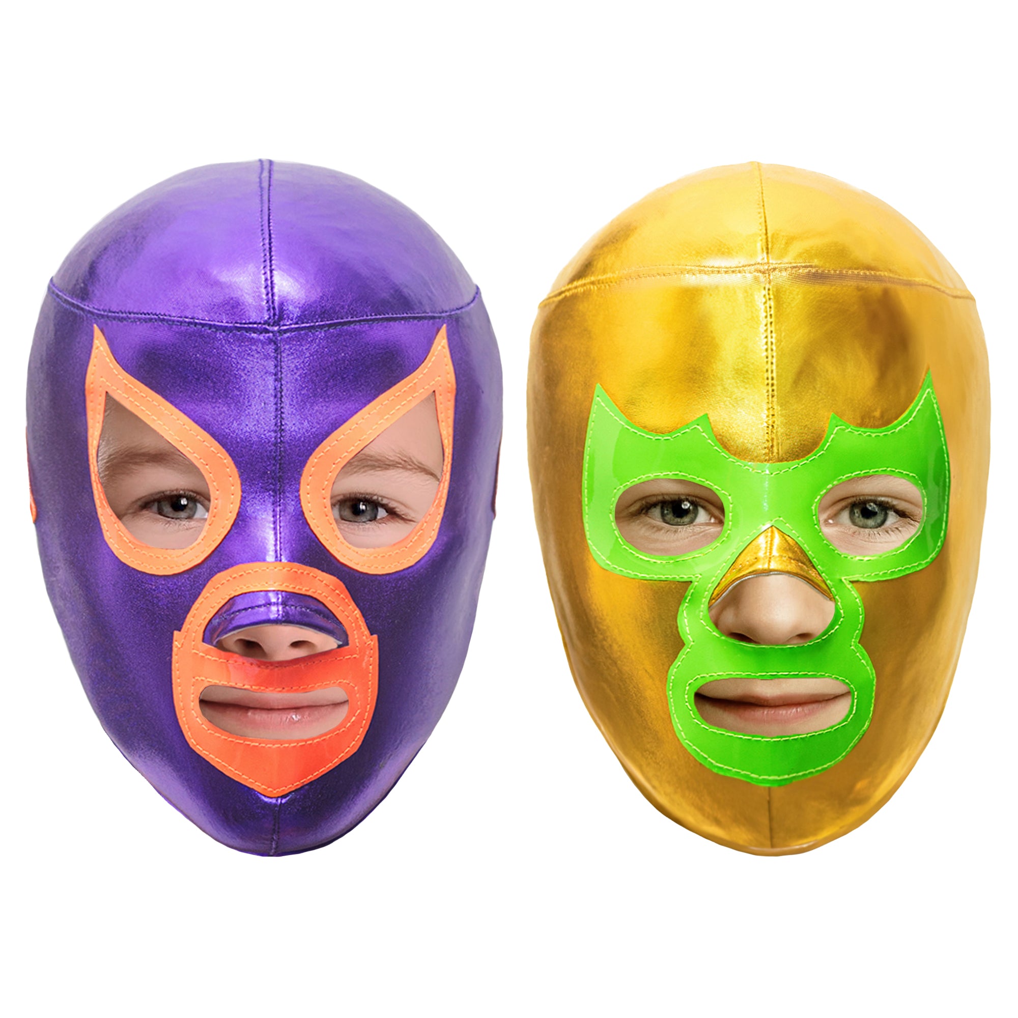 Kids Lucha Libre Wrestling Masks (Youth 2Pack) | Authentic Mexican Luchador Wrestling Masks for Children | Purple & Yellow