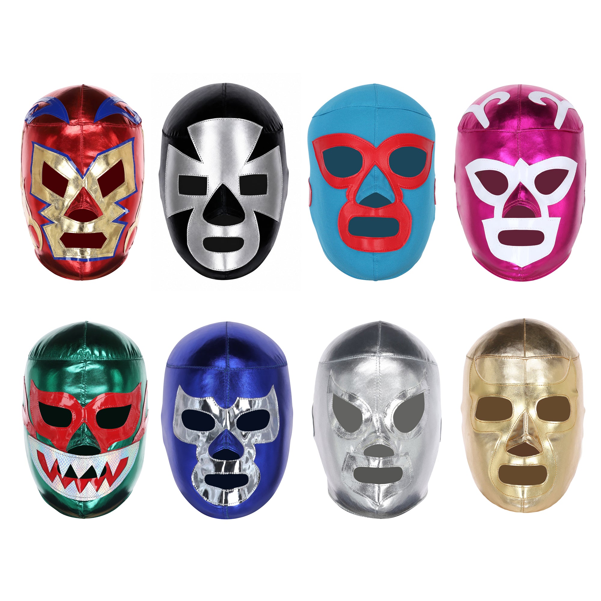 Lucha Libre Party Pack| 8x Mexican Luchador Wrestling Masks | Santo, Ramses, Tiburon, Dr. Wagner, Blue Demon, Nacho Libre, Espanto, Huracan Ramirez | Adult Pro-Fit