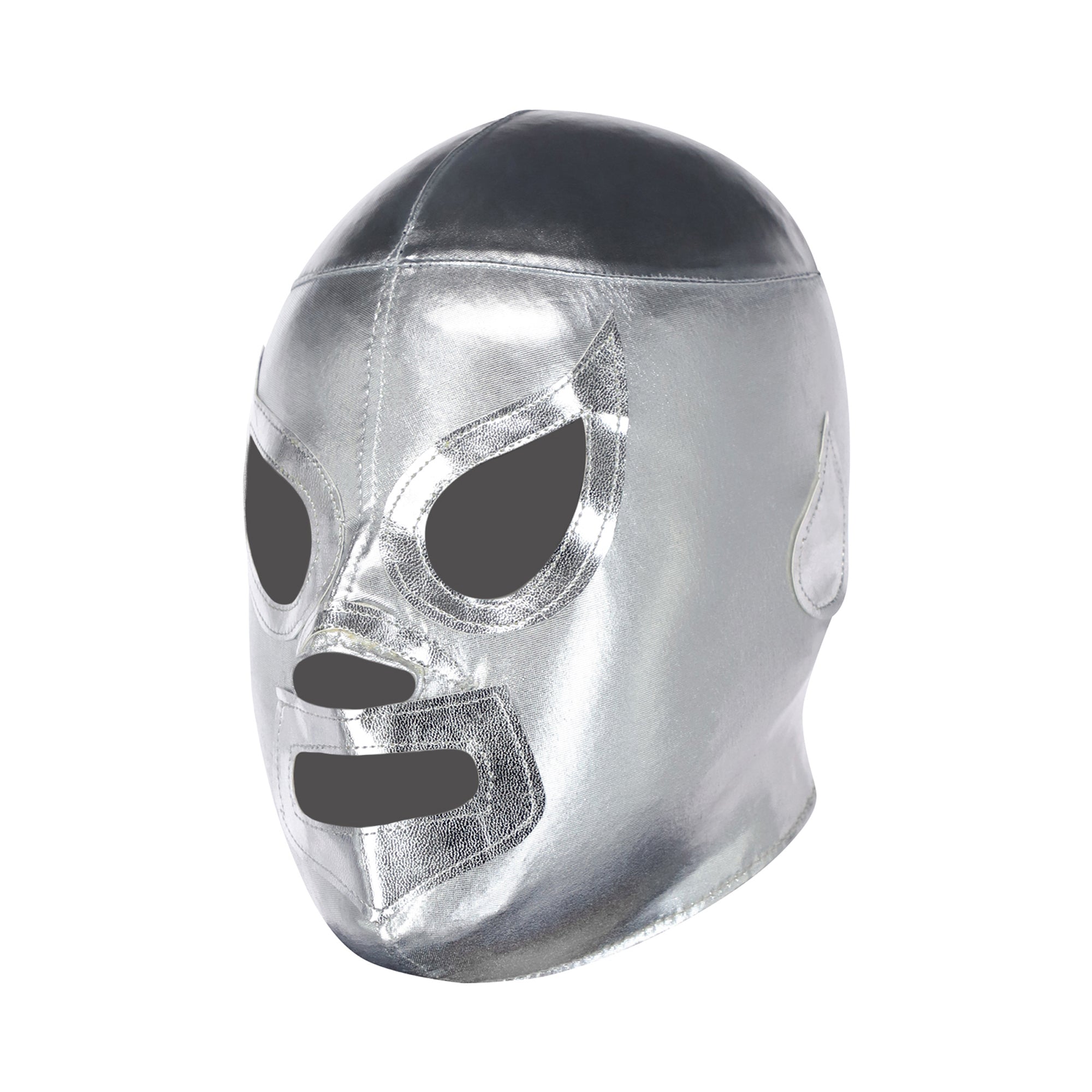 Silver el Santo wrestling mask in profile view